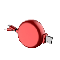 红色[安卓+苹果+Type-C]USB车充数据线 车载数据线三合一车载充电器Type-C手机QC快充适汽车用于苹果PD安