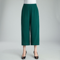 绿色 2XL 妈妈裤子薄款裙裤夏装中老年女裤夏季宽松高腰中年女装棉麻阔腿裤