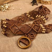 木珠款:米色 波西米亚风 蜡绳全手工编织女士腰带女 编织带 民族风裙带