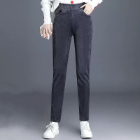 灯芯绒灰[不加绒]款1 M80-95斤 秋冬中老年女裤加绒加厚妈妈裤子外穿棉裤女直筒裤子女宽松休闲裤