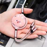 害羞粉兔头数据线-粉 数据线三合一安卓手机车载一拖三伸缩通用充电线可爱卡通