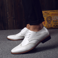 白色 38 影楼婚纱拍照白色皮鞋男士休闲鞋韩版白鞋英伦布洛克男鞋发型师鞋