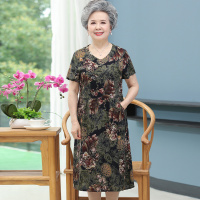 花色1 L[建议90斤以内] 奶奶夏天连衣裙中老年人夏装短袖女裙太太过膝长裙妈妈棉绸花裙子