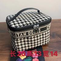 手提四方形9289 日韩时尚千鸟格布艺时尚化妆包多功能旅行收纳手提袋大容量护肤包