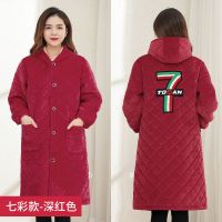 XL[建议90-120斤] 纯色款-蓝色 加绒加棉加厚羽绒服罩衣成人女加长款过膝冬季长袖工作服男女护衣
