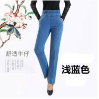 夏薄款浅蓝色 28 体重[90-115]斤 春秋款中老年牛仔裤女大码弹力松紧腰裤子女高腰宽松直筒妈妈裤子