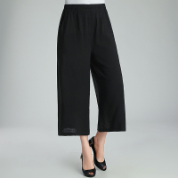 黑色 XXL(100~120斤) 中老年妈妈装夏装棉麻宽松大码女裤子奶奶透气凉爽高腰七分阔腿裤