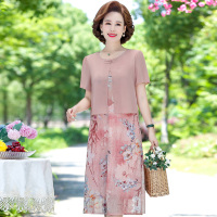 粉色 XL 建议100斤以内 妈妈夏装雪纺连衣裙洋气中老年人时尚中年妇女阔太太短袖裙子气质