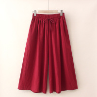 218-红色 2XL(建议110-125斤) 中老年女装大码妈妈夏装棉麻阔腿裤女中年胖妈妈夏季裤子薄款七分