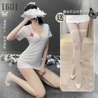 70-140斤(赠袜子+T裤) 白护士 性感情趣内衣女角色制服极度诱惑开档免脱学生套装挑逗激情衣服女