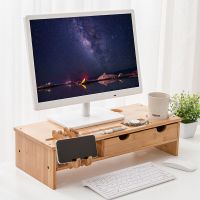 楠竹鳄鱼双抽屉 多功能电脑显示器增高架小鹿款键盘收纳架电脑支架电脑底座