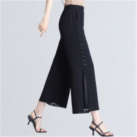 883黑色带钻 S[建议95-115斤] 妈妈裤子薄款夏季中老年夏装雪纺大码甩裤中年宽松休闲九分阔腿裤