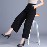 黑色 L 中老年阔腿裤女夏季薄款雪纺九分妈妈裤冰丝女裤中年女装夏天裤子