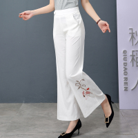 白色裤子 XL 妈妈裤子夏季薄款中年宽松直筒大码中老年女装休闲亚麻女裤阔腿裤