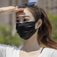 黑色 夏季真丝桑蚕丝口罩杭州丝绸缎面双层防遮阳透气紫外线面纱柔软