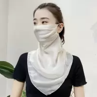 米白(背后没打结--打结前面会变小) 桑蚕丝防晒面纱女遮脸围巾护颈口罩真丝防紫外线纱巾薄款透气