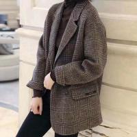 双面呢羊绒西装外套格子女时尚气质中长毛呢羊毛大衣韩版宽松