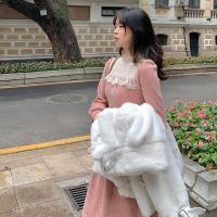 少女甜美蕾丝拼接连衣裙温柔气质百搭甜美灯芯绒春秋打底裙中长裙