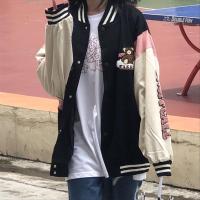 原宿风外套女秋冬季盐系炸街棒球服学生韩版宽松印花小熊情侣夹克