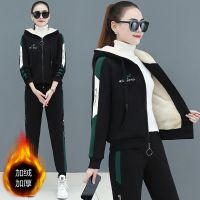 加厚加绒运动套装女秋冬新款韩版羊羔绒拉链卫衣休闲服两件套