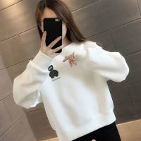 棉加绒加厚秋冬韩版宽松百搭洋气女卫衣圆领减龄外套女装,