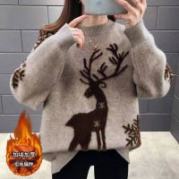 小鹿圣诞加绒毛衣女士加厚宽松外穿2020秋冬新款半高领针织衫冬季