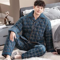 睡衣男冬季加厚里外 棉夹棉加肥加大码家居服套装
