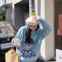 秋桐毛衫蓝色小熊毛衣女2021秋冬款软糯慵懒风针织上衣