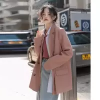 感炸街小西服垫肩休闲粉色西装外套女春秋设计感小众薄款上衣