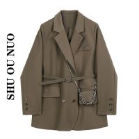 2021年秋季新款英伦风西装外套女宽松韩版茶色小西装+链条小挎包7天内发货