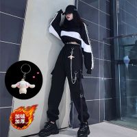 工装裤女套装秋冬学生新款韩版ins加绒加厚宽松百搭九分束脚裤潮