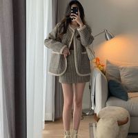 秋季新款可盐可甜复古小个子穿搭千鸟格外套配半身裙两件套装
