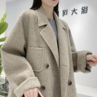 2021年新款双面羊绒大衣中长款女百搭双排扣赫本风显瘦羊毛呢外套
