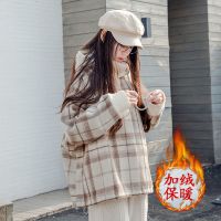 假两件格子加绒加厚卫衣女学生韩版宽松ins冬季小个子外套高领潮