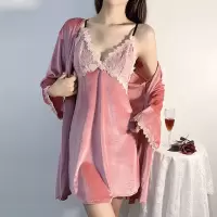 秋冬新款金丝绒睡衣女带胸垫美背吊带睡裙两件套可外穿家居服套装