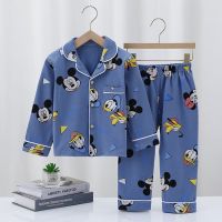 春秋款棉儿童睡衣男童女童翻领套装新款长袖宝宝家居服