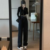 加绒牛仔阔腿裤直筒裤梨形身材牛仔裤女宽松显瘦粗腿遮肉新款垂感