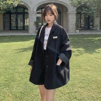 黑色感炸街西装外套2021春秋季新款宽松休闲西服上衣女灰色