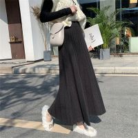 黑色针织半身裙女秋冬大码胖mm显瘦加厚毛线裙子冬天配毛衣长裙