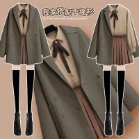 大码女装200斤胖妹妹冬季新款套装女洋气减龄双面毛呢外套三件套