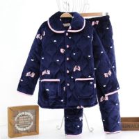 睡衣女法兰绒夹棉加厚保暖套装可外穿家居服女士冬季珊瑚绒棉衣