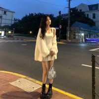 jmshop 拽姐当道 百搭针织连衣裙收腰吊带背心裙短款开叉包臀裙子