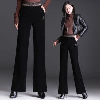 雪尼尔微喇叭裤女2021秋冬加绒加厚高腰宽松显瘦灯芯直筒阔腿长裤