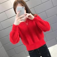 不掉毛防水貂绒v领毛衣女宽松套头外穿2020新款高腰短款打底衫