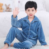 儿童法兰绒睡衣秋冬季男女小孩加绒加厚珊瑚绒亲子色家居服套装