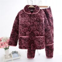 冬季中老年人厚睡衣女士加厚睡袄妈妈款冬天加厚老人大码保暖套装