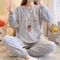 秋冬季珊瑚绒睡衣女士冬款加厚加绒法兰绒家居服冬天毛绒新款套装