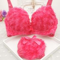 秋冬绒绒文胸聚拢女蝴蝶结内衣女学生韩版套装小胸胸罩 内裤文胸