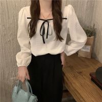 气质方领长袖衬衫女2021秋季新款法式系带上衣女装设计感小众衬衣