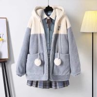 日系羊羔毛卫衣女加绒加厚2021秋冬新款韩版学生连帽加绒